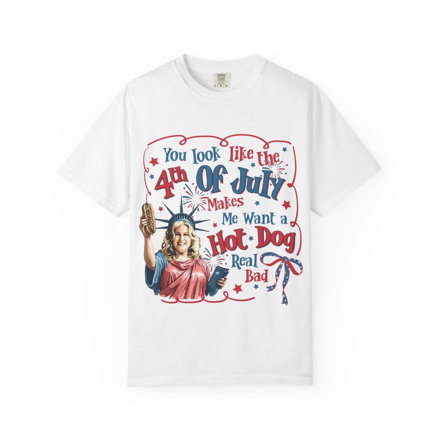 4th of July Funny Hot Dog T-Shirt — Retro Statue of Liberty Patriotic Tee