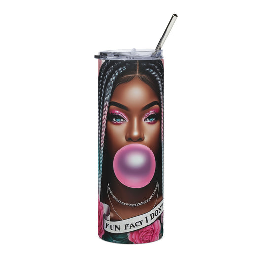 20oz Stainless Steel Tumbler — Black Woman Bubblegum Art with Pink Roses