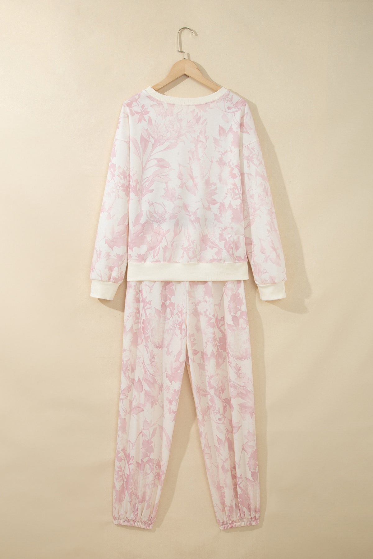 Pink Abstract Print Drop Shoulder Drawstring Waist Drawstring Hem Pant Set