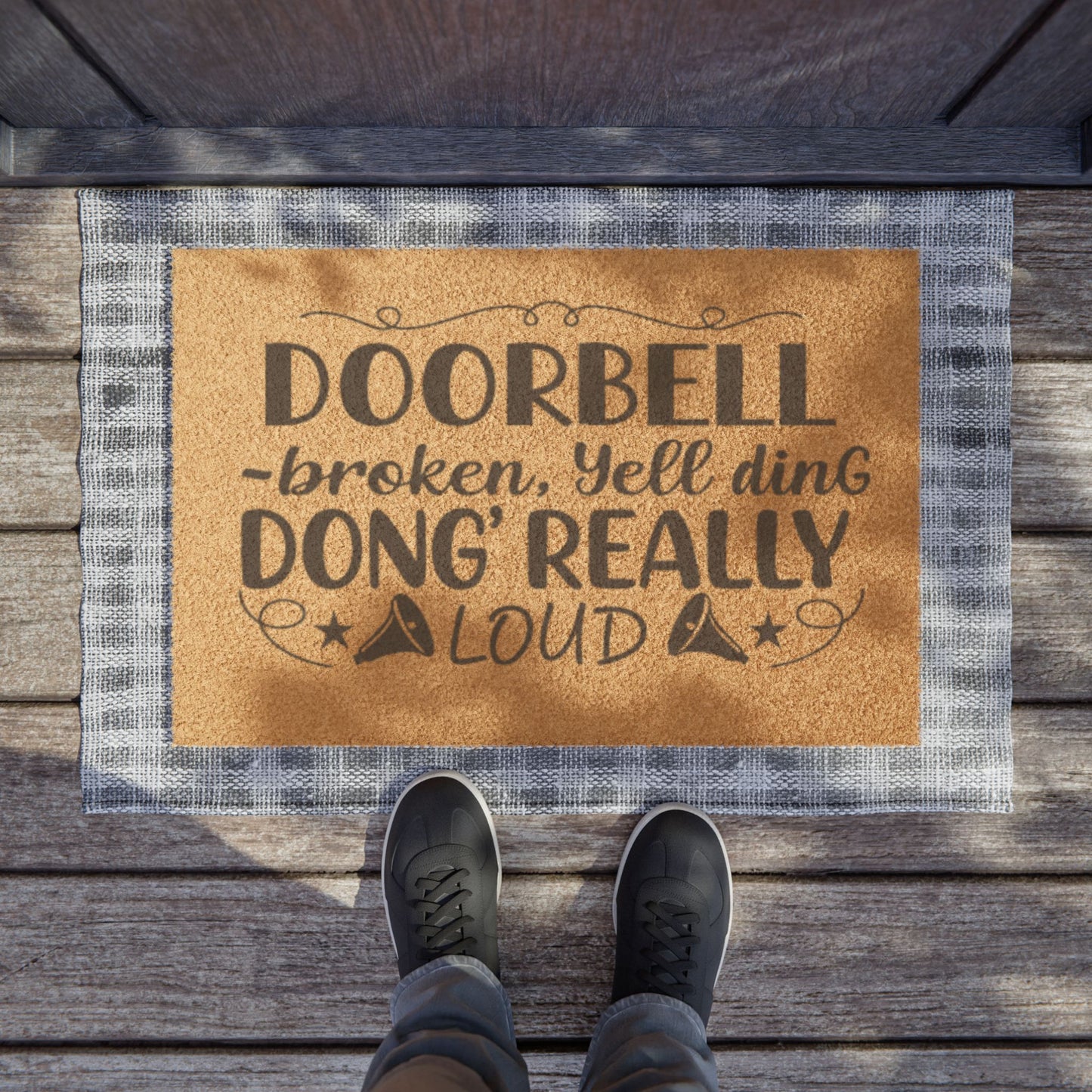 Doormat — "Doorbell broken, yell ding dong really loud" Funny Welcome Mat