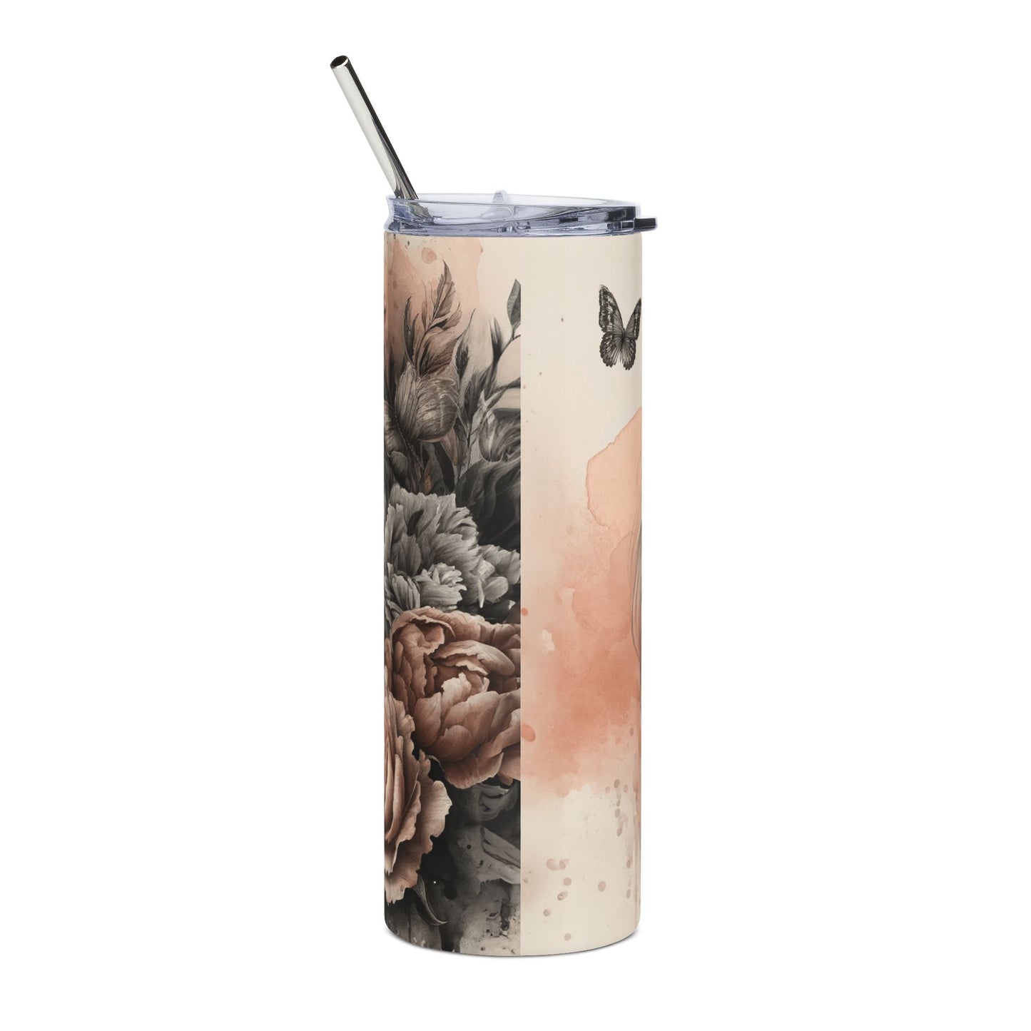 20oz Stainless Steel Tumbler — Butterfly Tattooed Woman Design, "Take Whatever You Need" Travel Cup