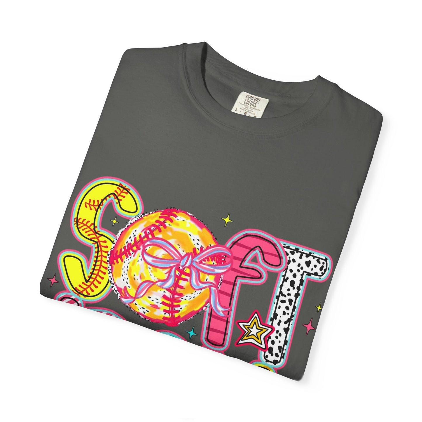 Softball Graphic T-Shirt — Colorful Retro "Softball" Lettering Tee