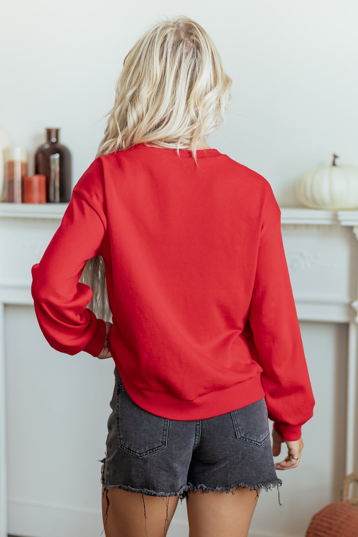 Racing Red Gingham Patch Embroidered Rugby Game Day Stars Sweatshirt