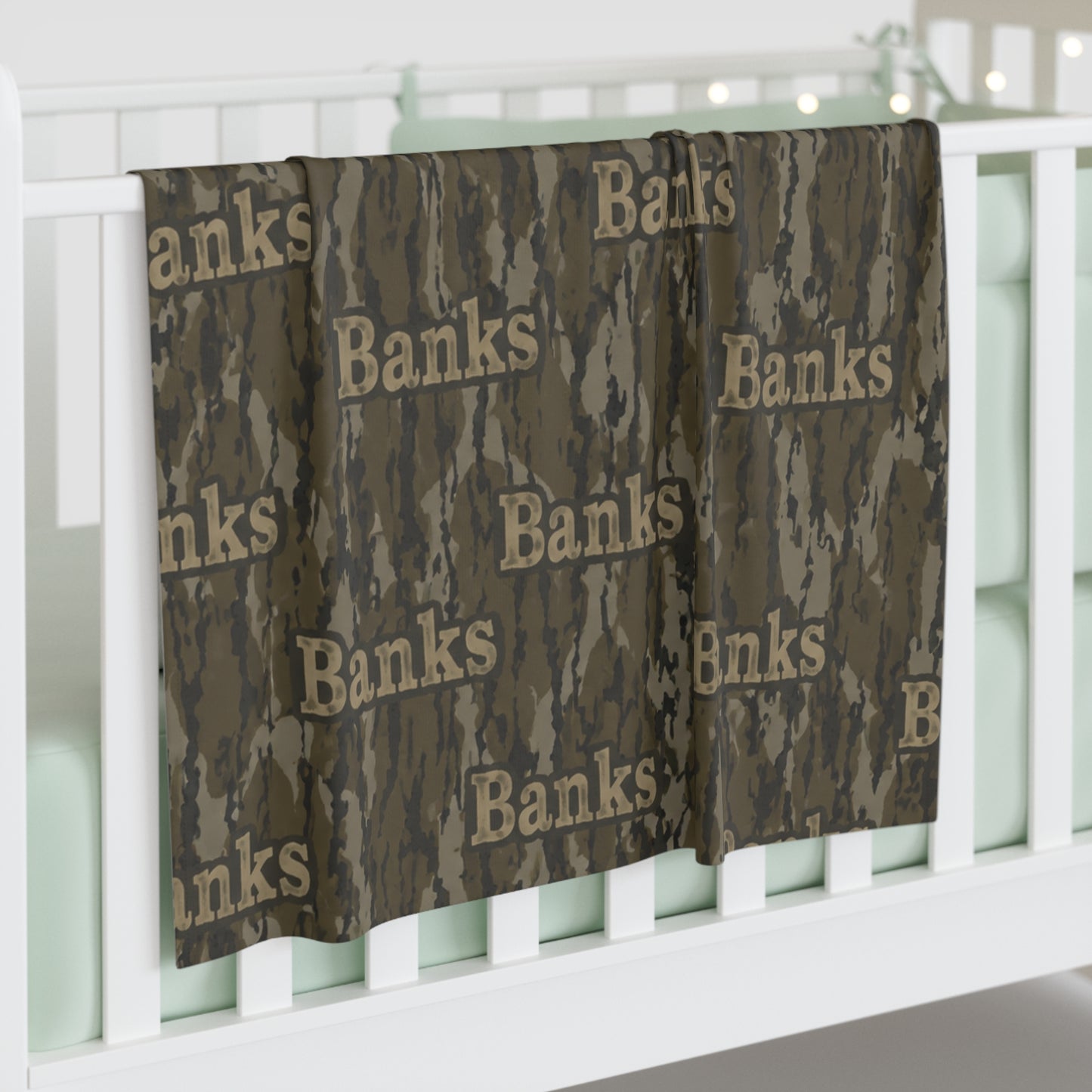 Camo Name Baby Swaddle Blanket — Personalized "Banks" Newborn Wrap