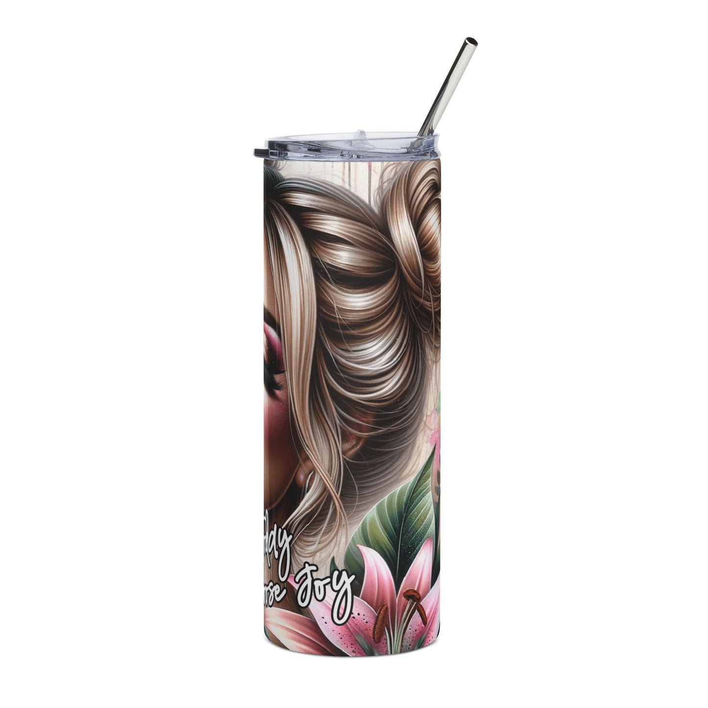 20oz Stainless Tumbler – Glam Makeup Girl Floral Design, "Today I Choose Me"