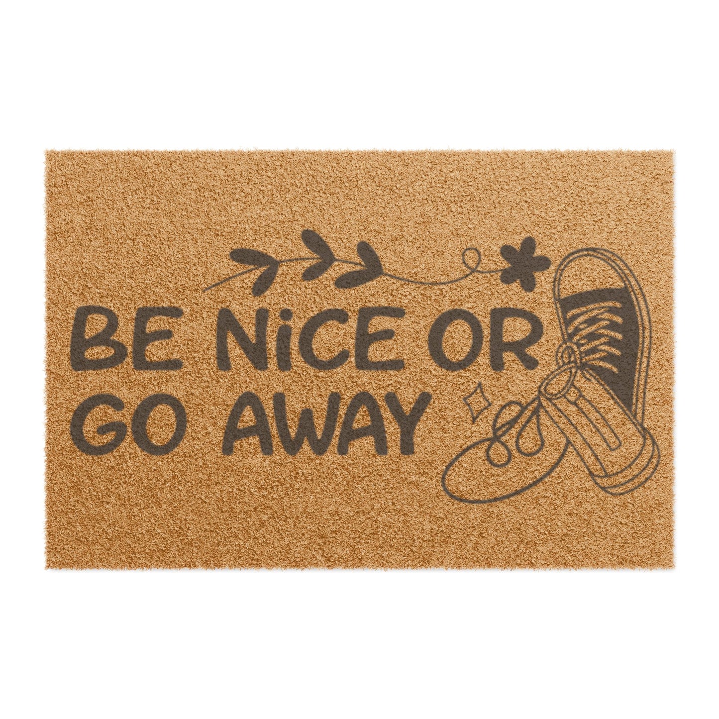 Be Nice or Go Away Doormat – Funny Welcome Coir Mat with Sneakers Design
