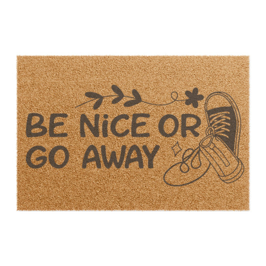 Be Nice or Go Away Doormat – Funny Welcome Coir Mat with Sneakers Design