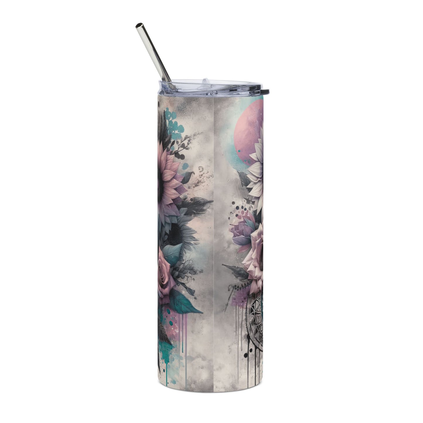 20oz Stainless Tumbler — 'Can't Shine Without Darkness' Cowgirl Skull Sunflower Design