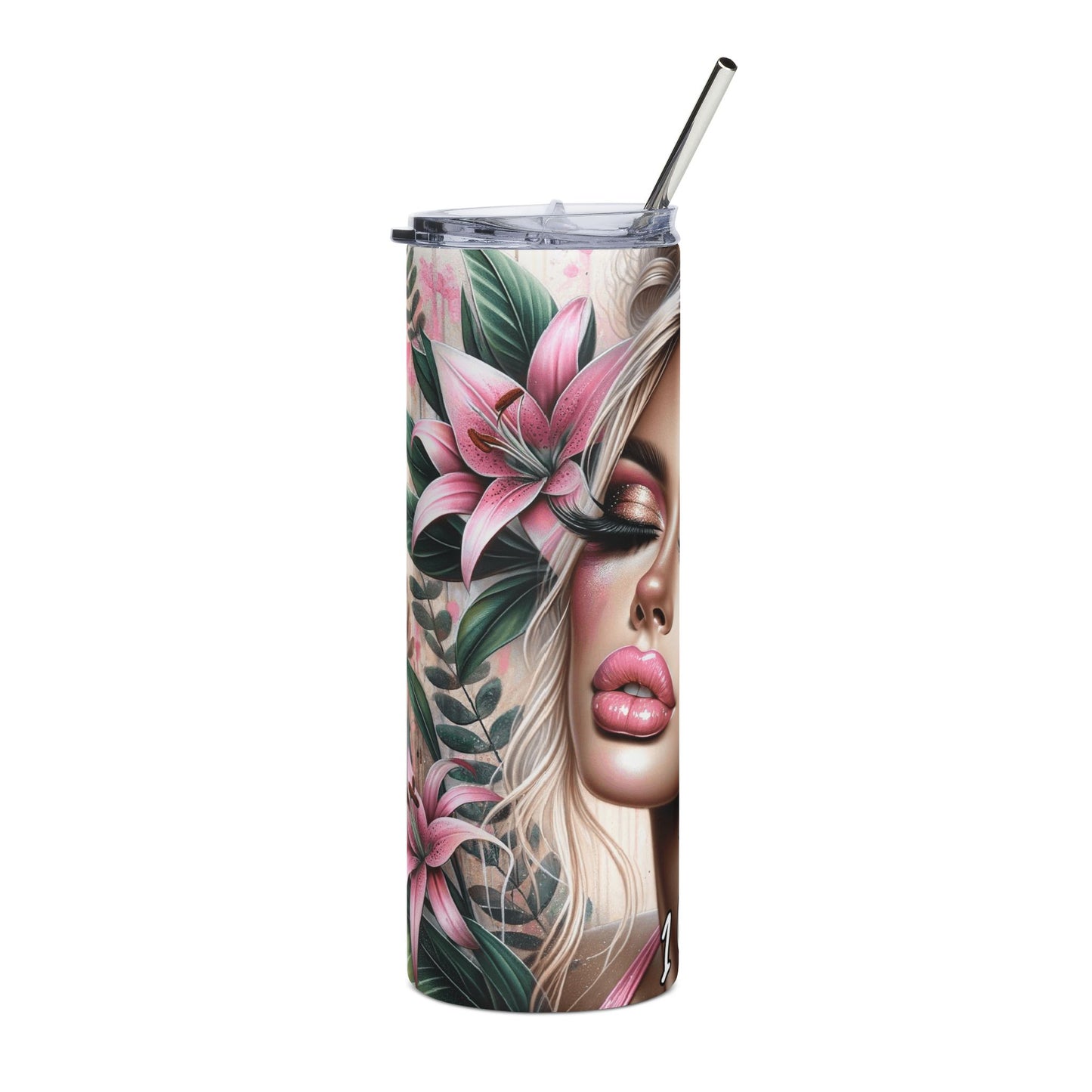 20oz Stainless Tumbler – Glam Makeup Girl Floral Design, "Today I Choose Me"