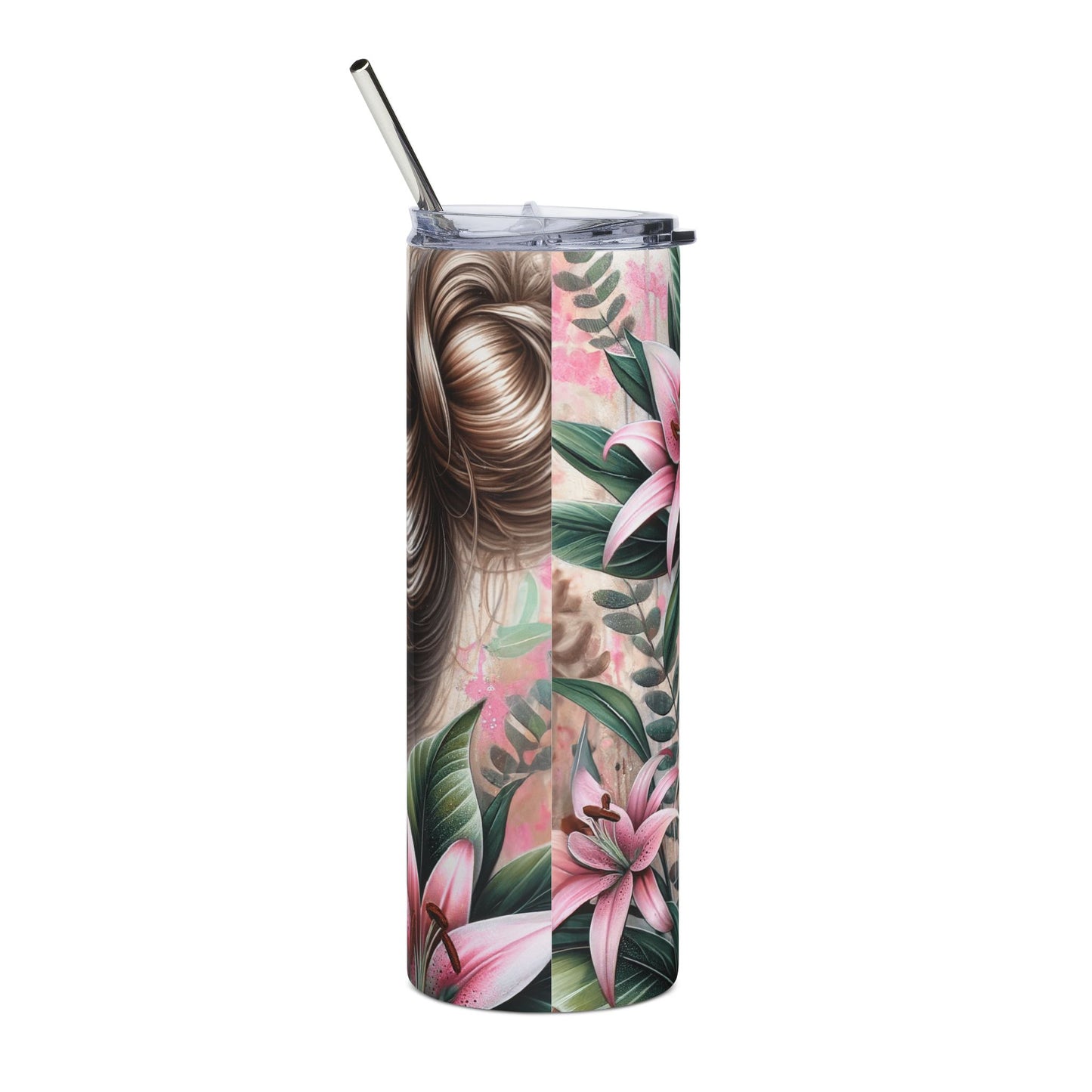 20oz Stainless Tumbler – Glam Makeup Girl Floral Design, "Today I Choose Me"