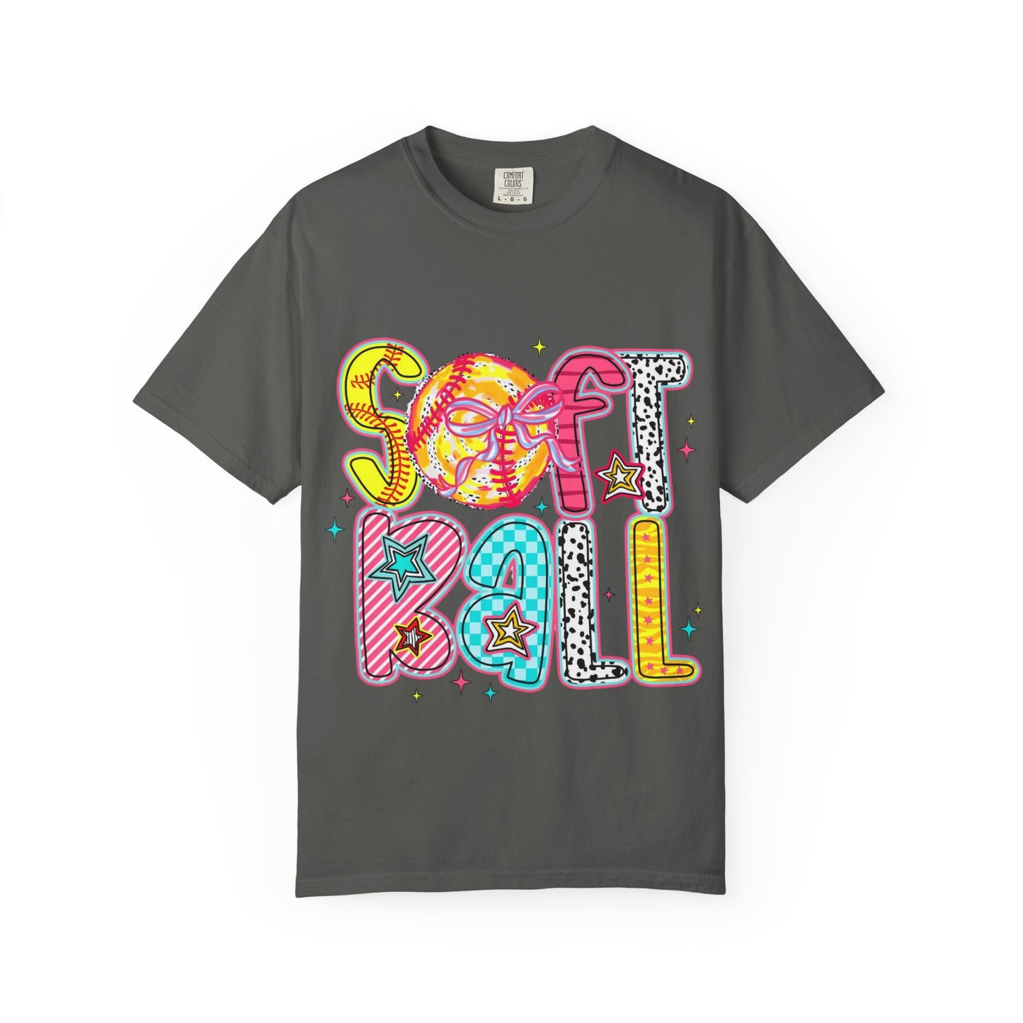 Softball Graphic T-Shirt — Colorful Retro "Softball" Lettering Tee