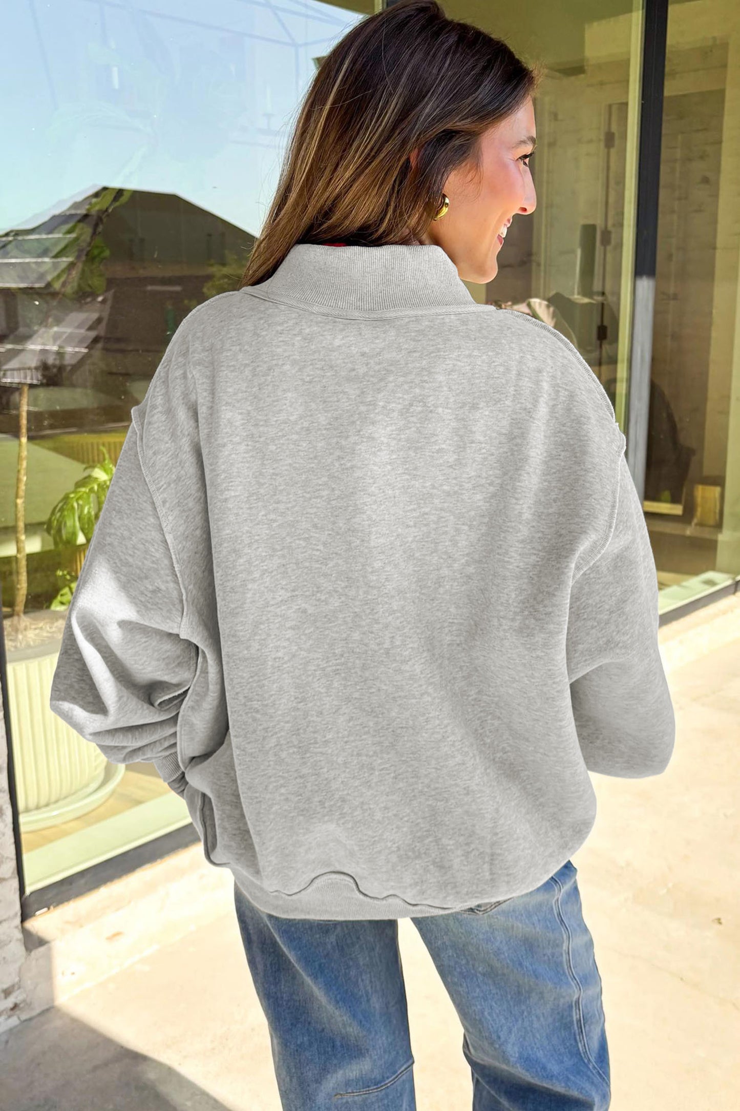 Light Grey WAR DAMN/ EAGLES Double Side Print High Neck Baggy Sweatshirt