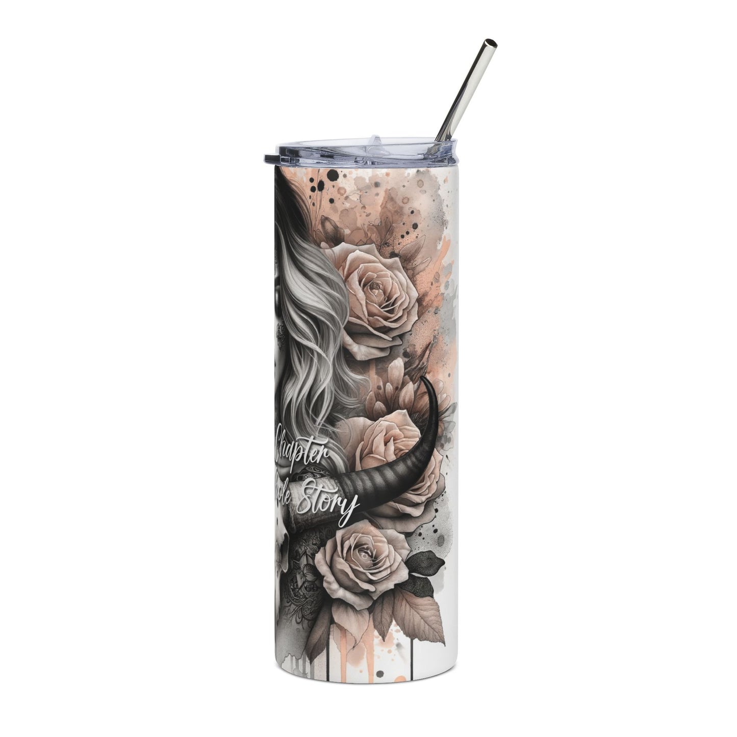 20oz Stainless Steel Tumbler — Butterfly & Skull Gothic Rose Travel Cup ("Just a Chapter of the Whole")