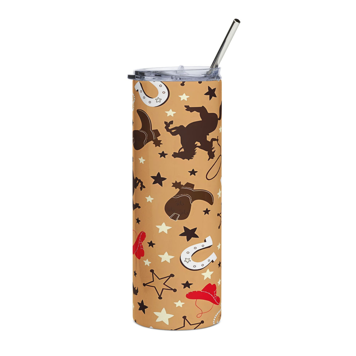 Cowboy Pattern Stainless Steel Tumbler – 20oz Western Rodeo Travel Cup