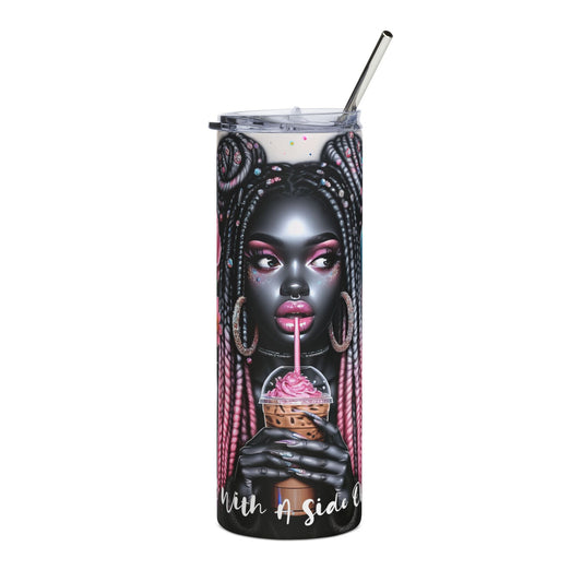 20oz Stainless Steel Tumbler – Afrocentric Pink Braids Girl Design, Insulated Travel Cup