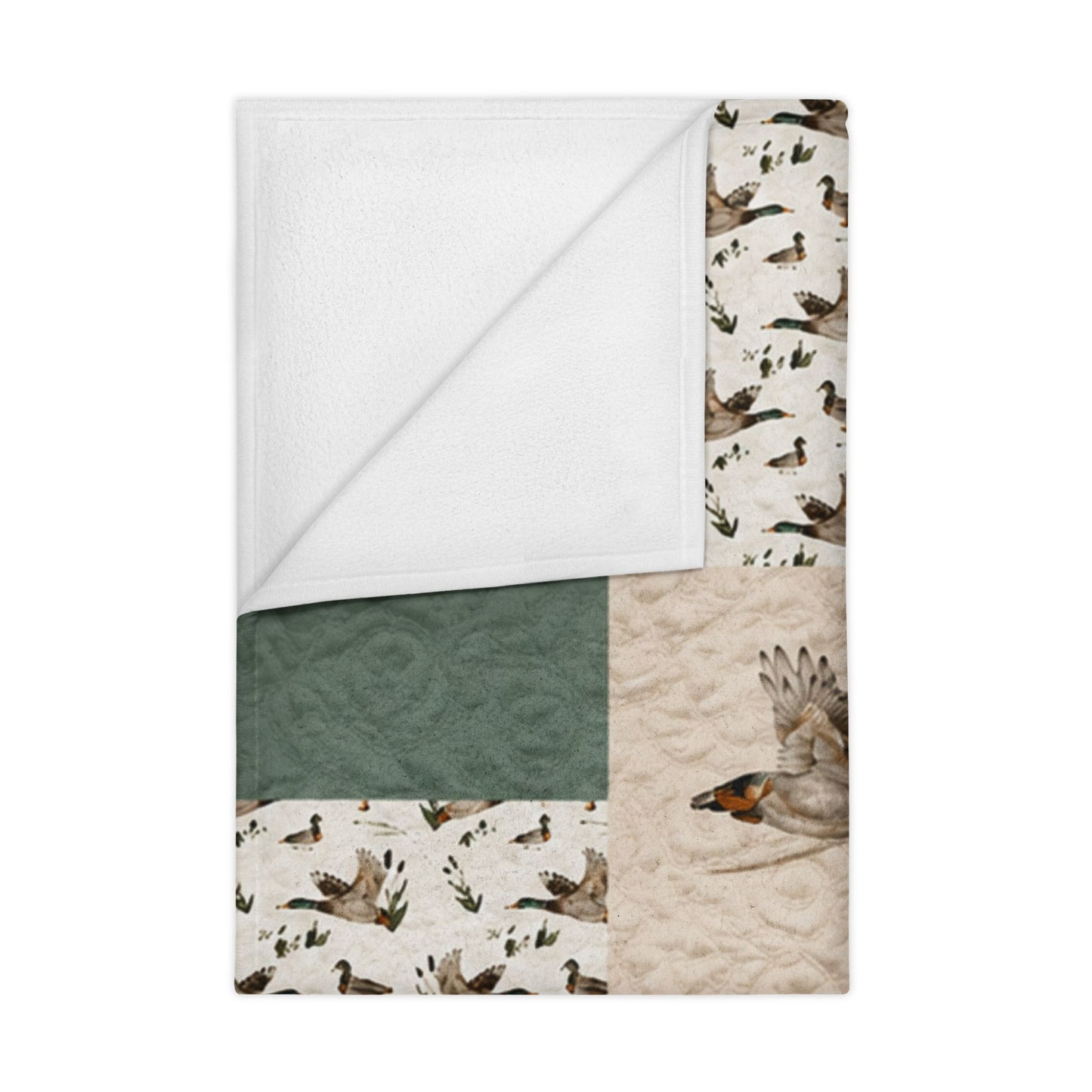 Personalized Toddler Blanket - Green Patchwork Duck & Reeds Baby Throw (Name: Banks)