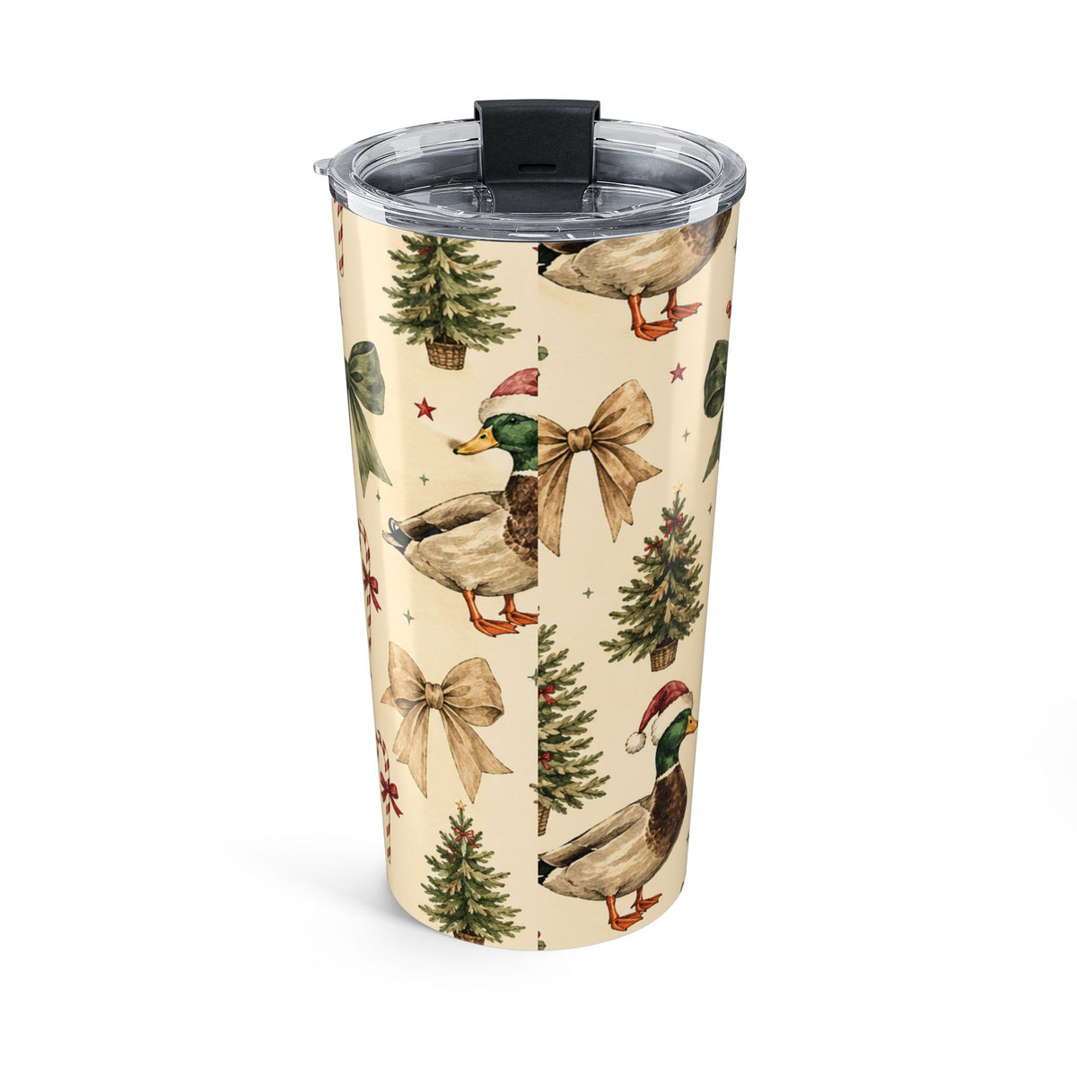 Christmas Mallard Duck 20oz Tumbler — Holiday Tree & Santa Hat Travel Mug