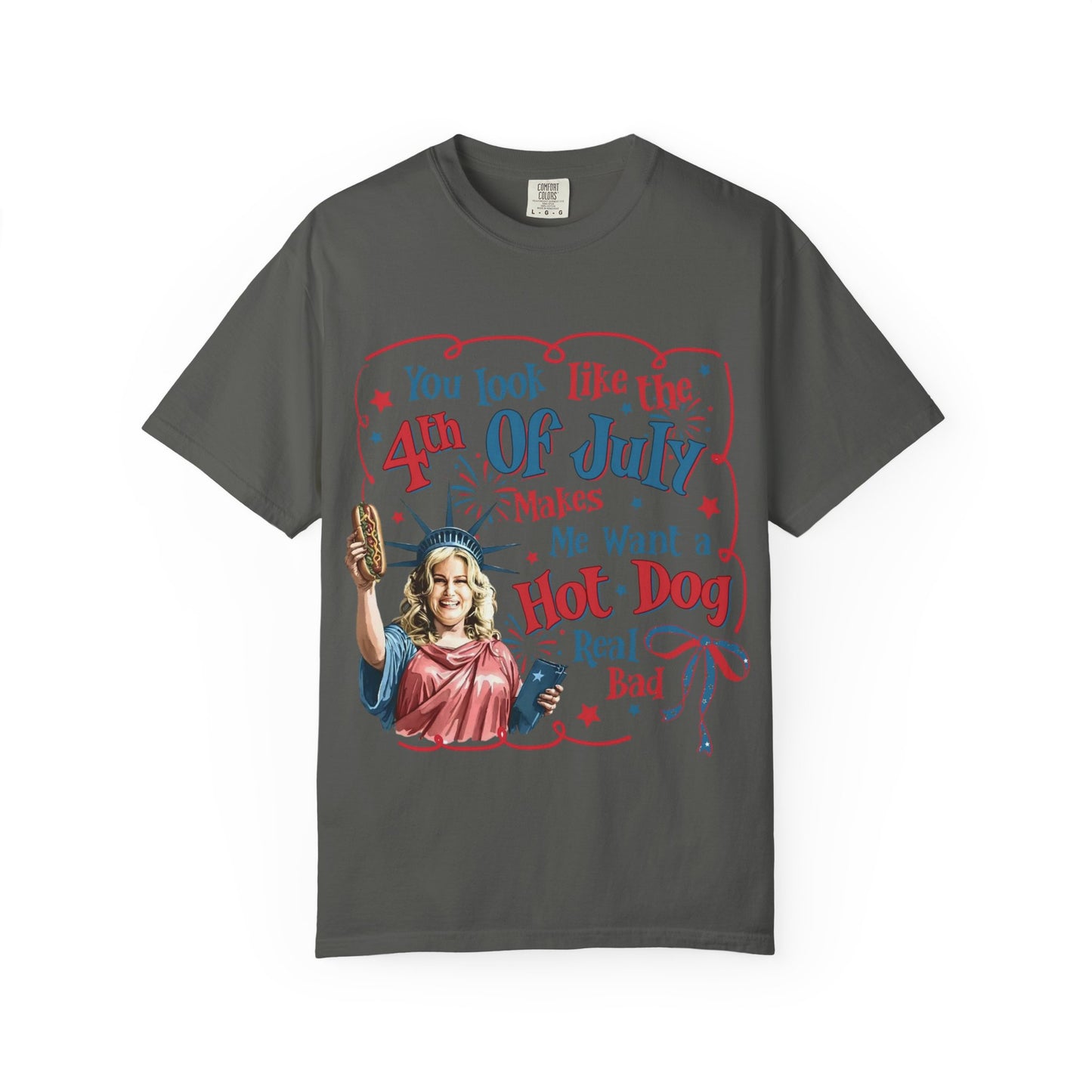 4th of July Funny Hot Dog T-Shirt — Retro Statue of Liberty Patriotic Tee