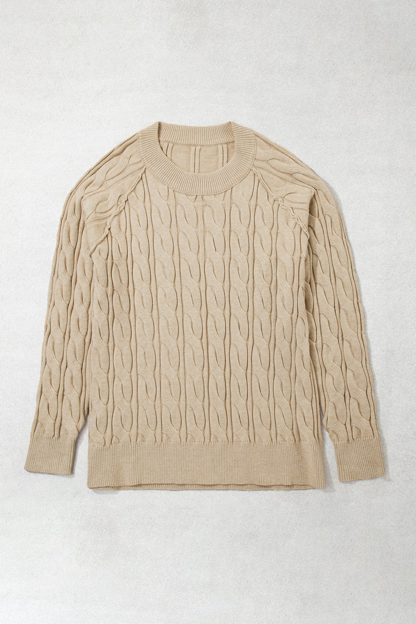 Parchment Oversized Cable Knit Long Sleeve Round Neck Tunic Length Plus Size Sweater