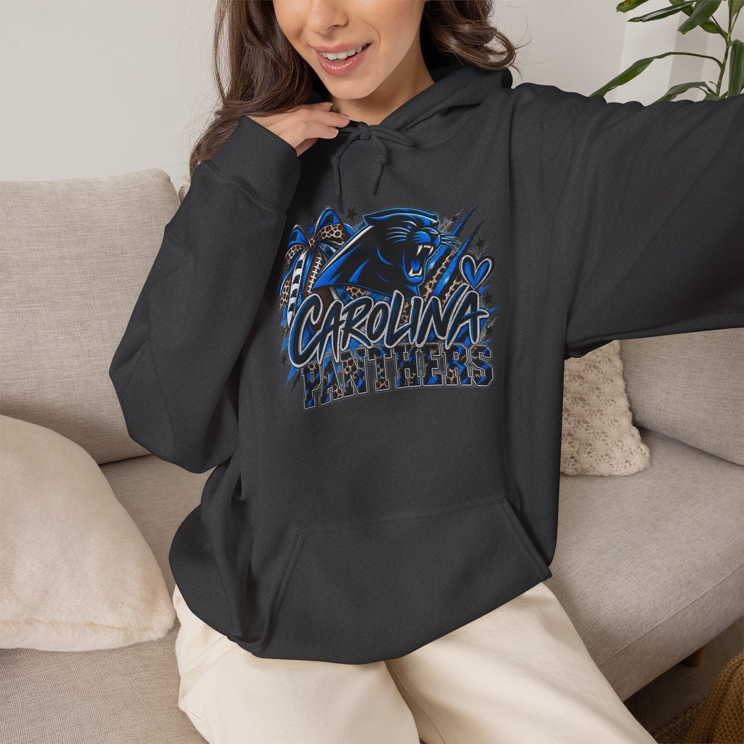 Carolina Panthers Graphic Hoodie – Blue & Black Retro Team Logo