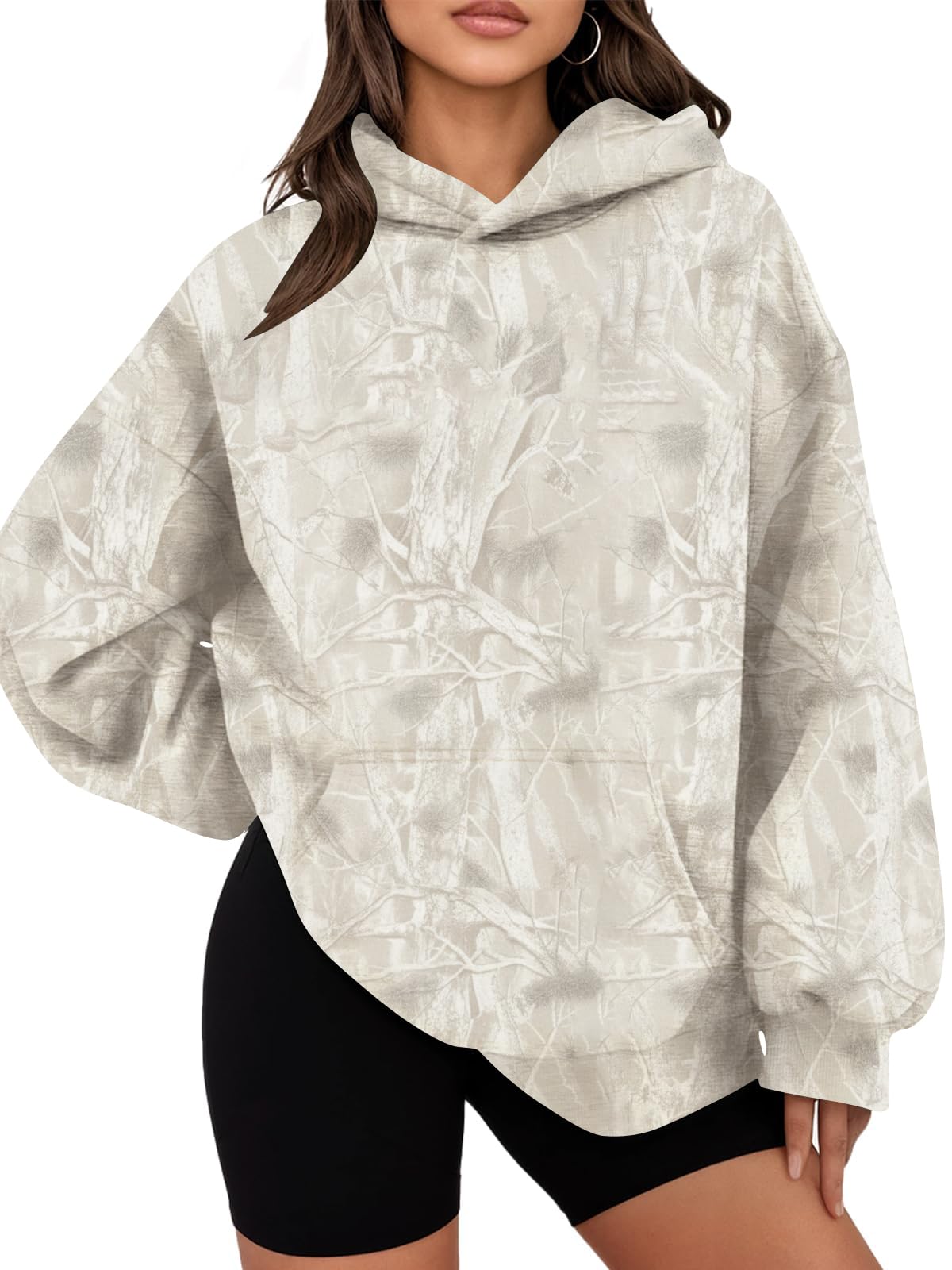 Womens Oversized Camo Hoodie Y2k Maple Leaf Print Fleece Hooded Pullover Sweatshirt Casual Long Sleeve Fall Outfits