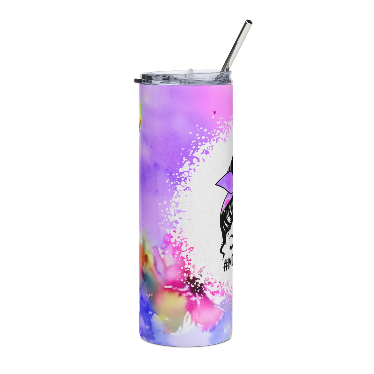 #MOM LIFE 20oz Stainless Steel Tumbler — Pink Watercolor Mom Life Travel Cup
