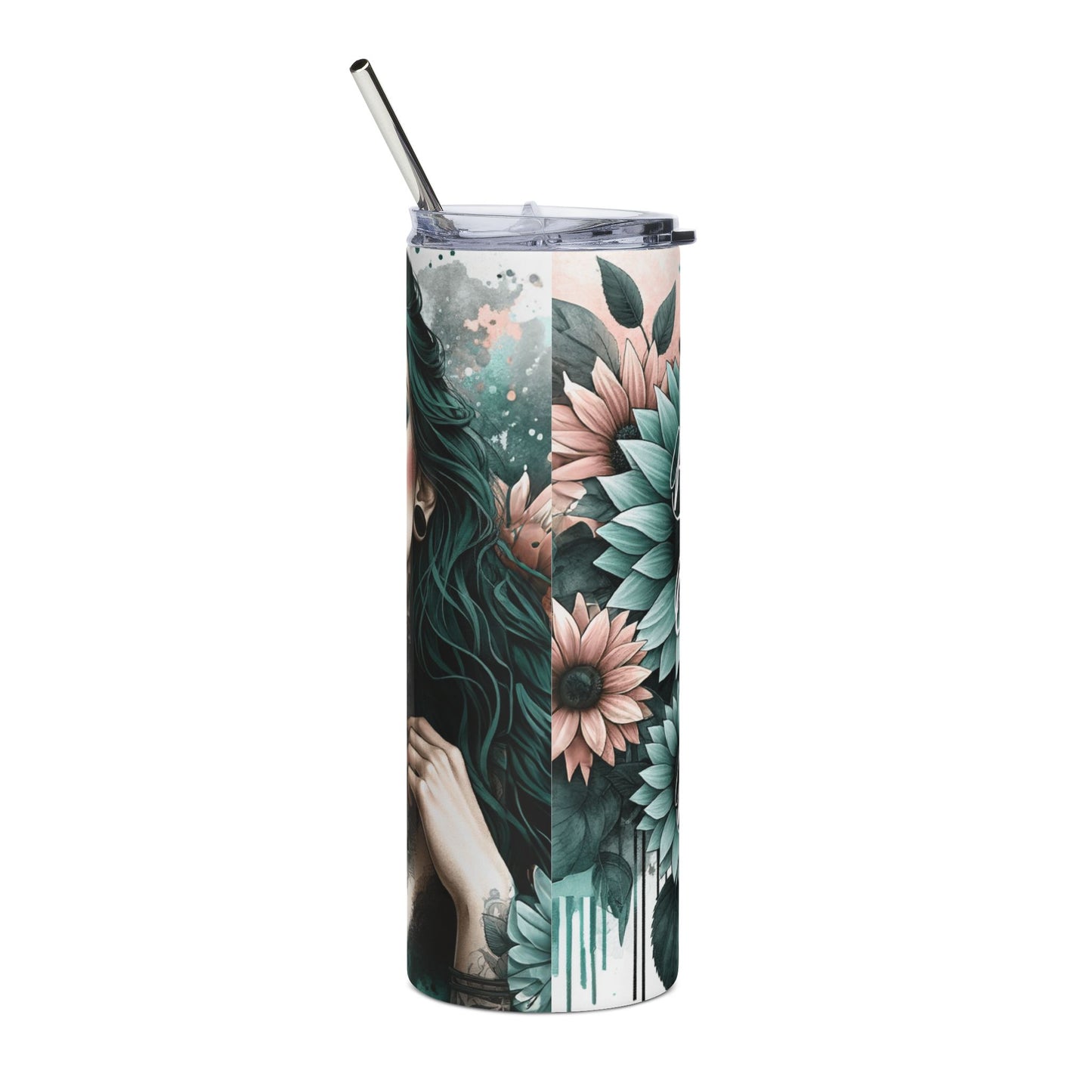 20oz Stainless Tumbler — Teal Gothic Floral “Be Your Own Kind Of Beautiful” Insulated Cup