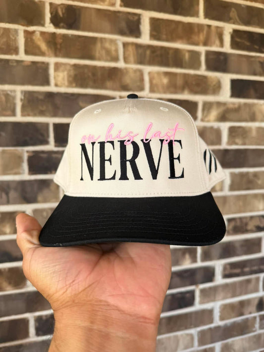 On His Last Nerve Black Embroidered Snapback Hat | Funny Wife Trucker Cap