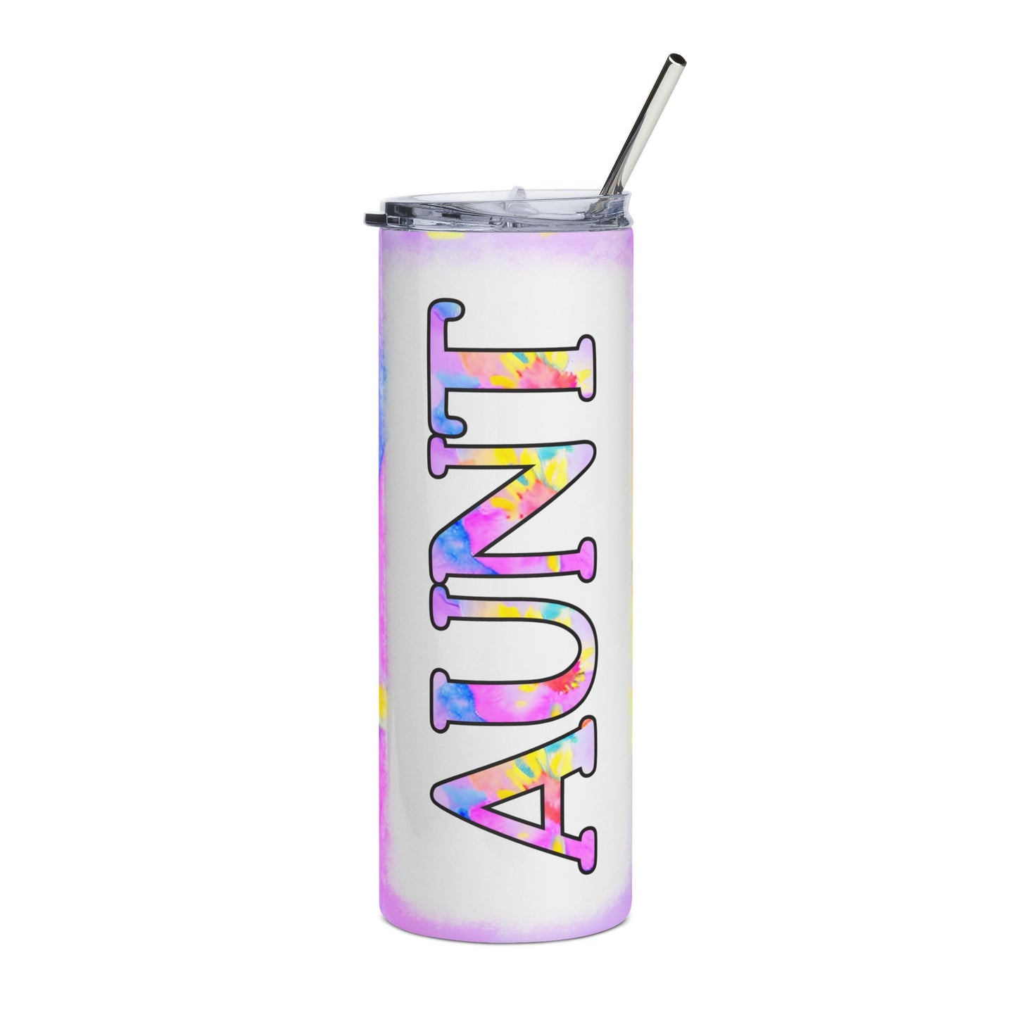 Aunt Tumbler 20oz — Pink Tie-Dye Stainless Steel Travel Cup