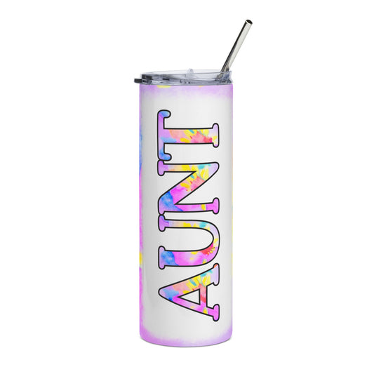 Aunt Tumbler 20oz — Pink Tie-Dye Stainless Steel Travel Cup
