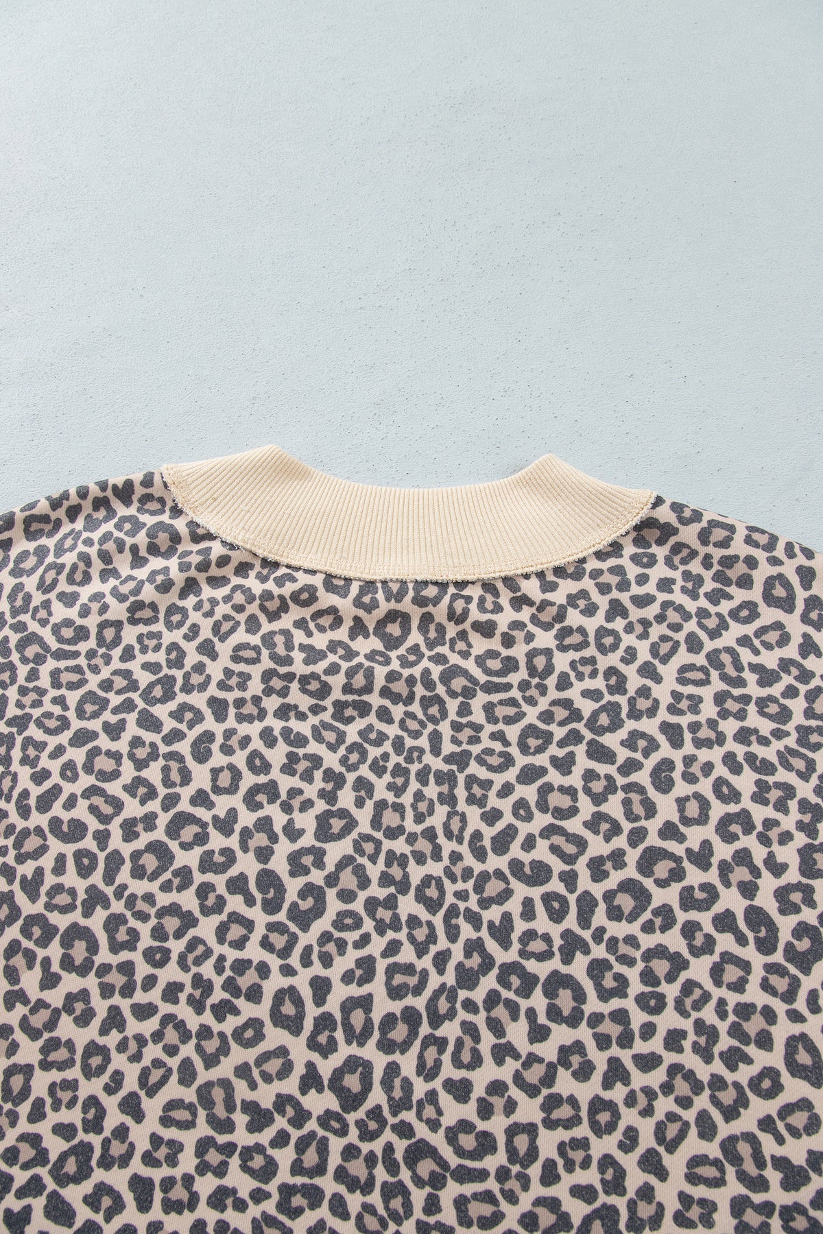 Multicolour Plus Size Leopard Print Ribbed Color Block Mock Neck Tunic Sweatshirt