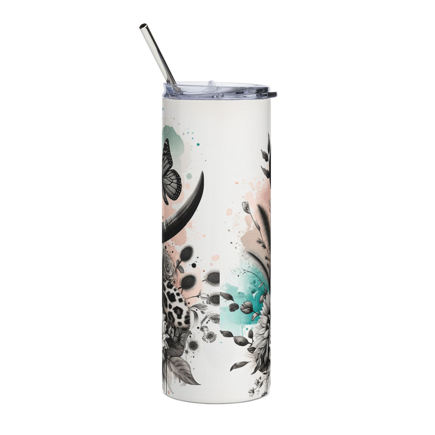 20oz Skinny Tumbler — "Wild and Free" Cowgirl Skull Design