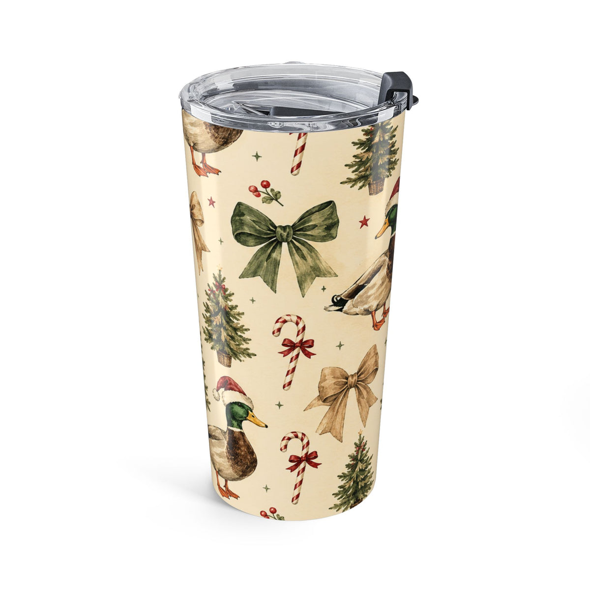 Christmas Mallard Duck 20oz Tumbler — Holiday Tree & Santa Hat Travel Mug