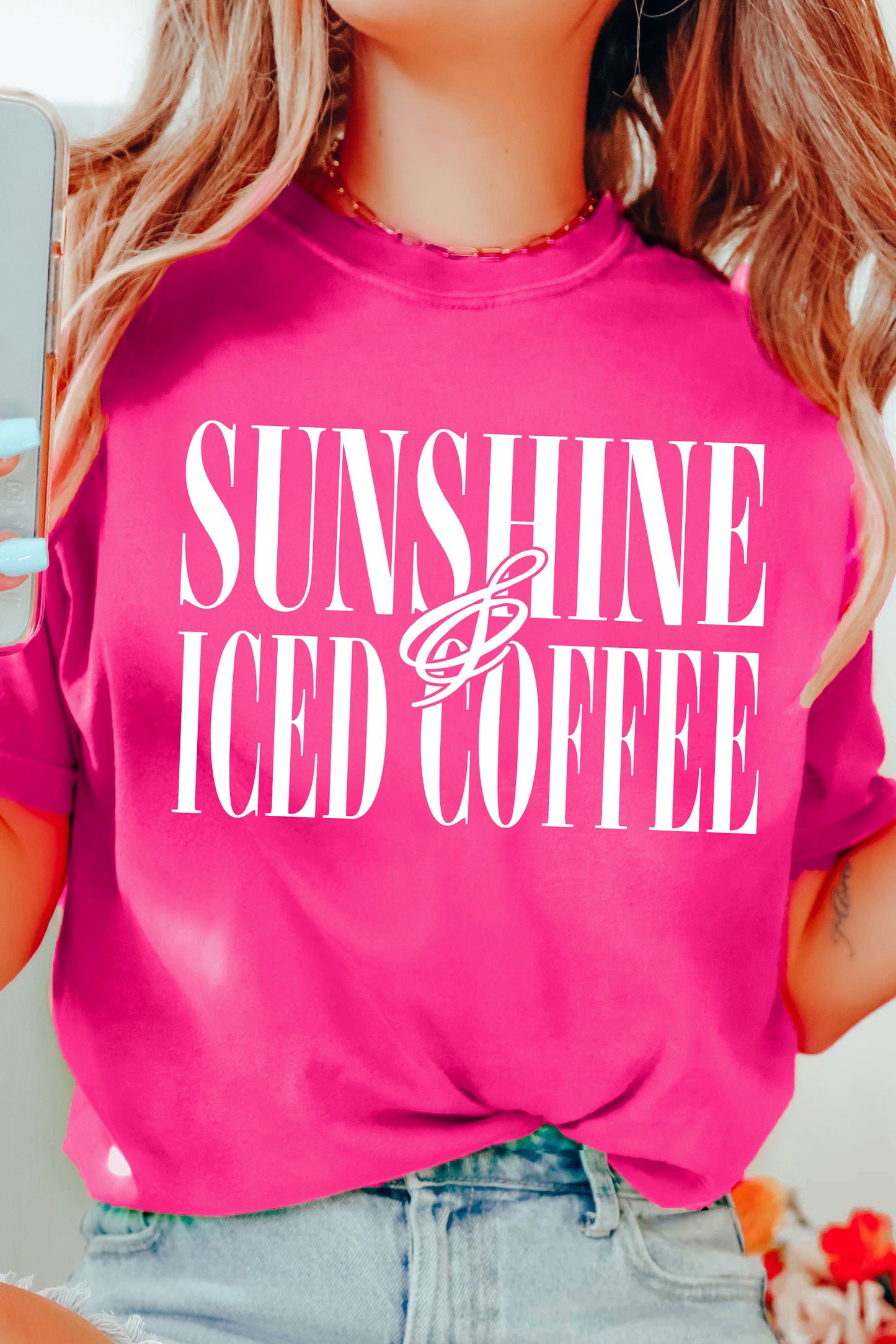 Rose Red SUNSHINE ICED COFFEE Casual Summer T Shirt