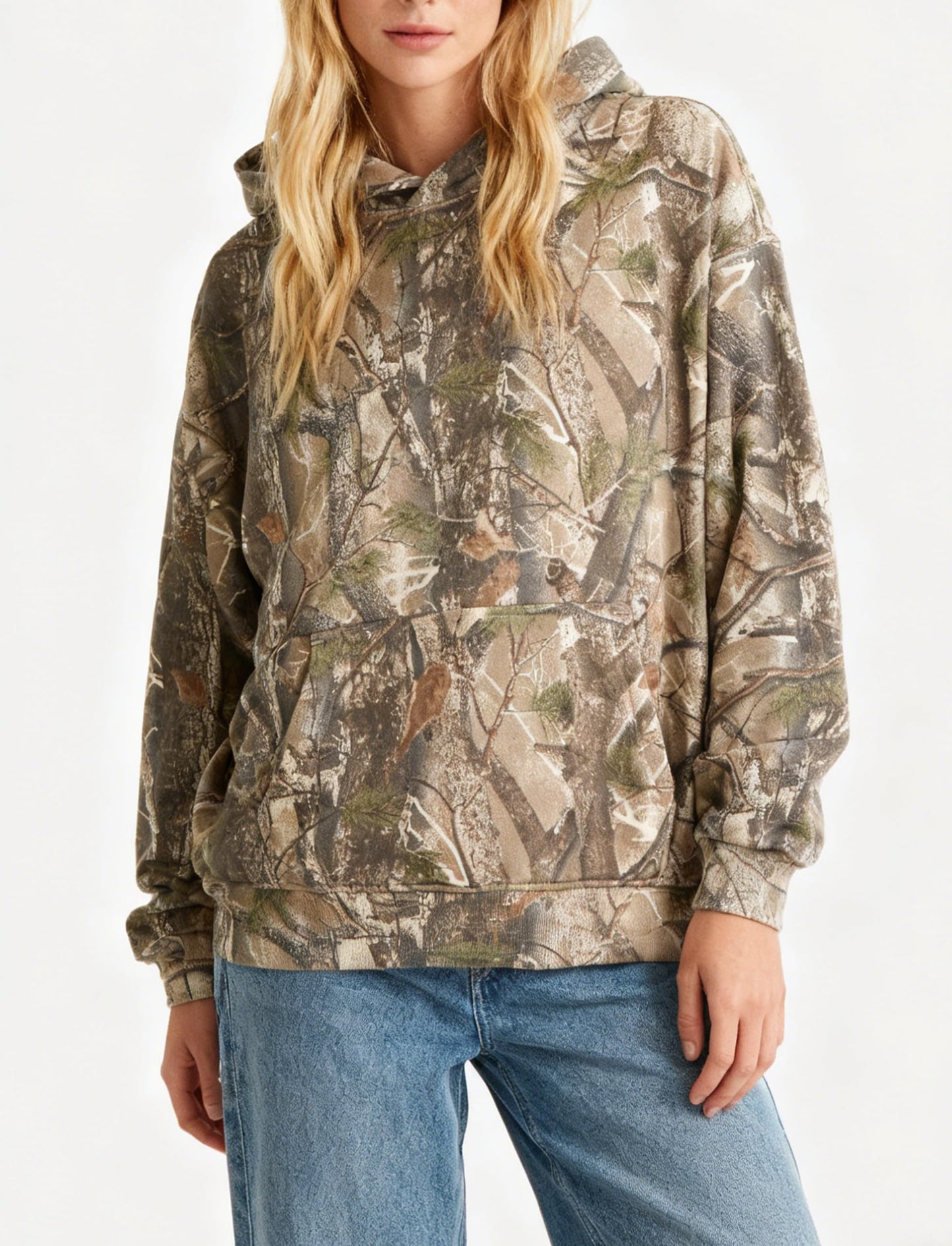 Womens Oversized Camo Hoodie Y2k Maple Leaf Print Fleece Hooded Pullover Sweatshirt Casual Long Sleeve Fall Outfits