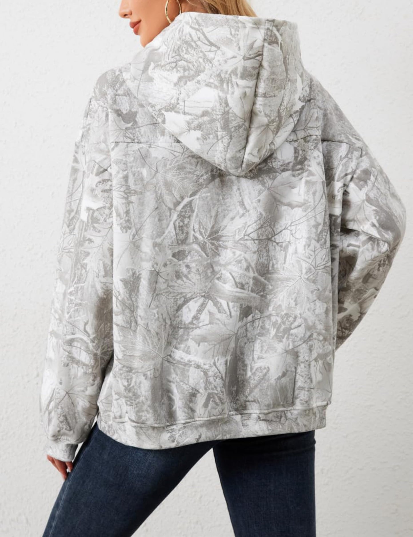 Womens Oversized Camo Hoodie Y2k Maple Leaf Print Fleece Hooded Pullover Sweatshirt Casual Long Sleeve Fall Outfits