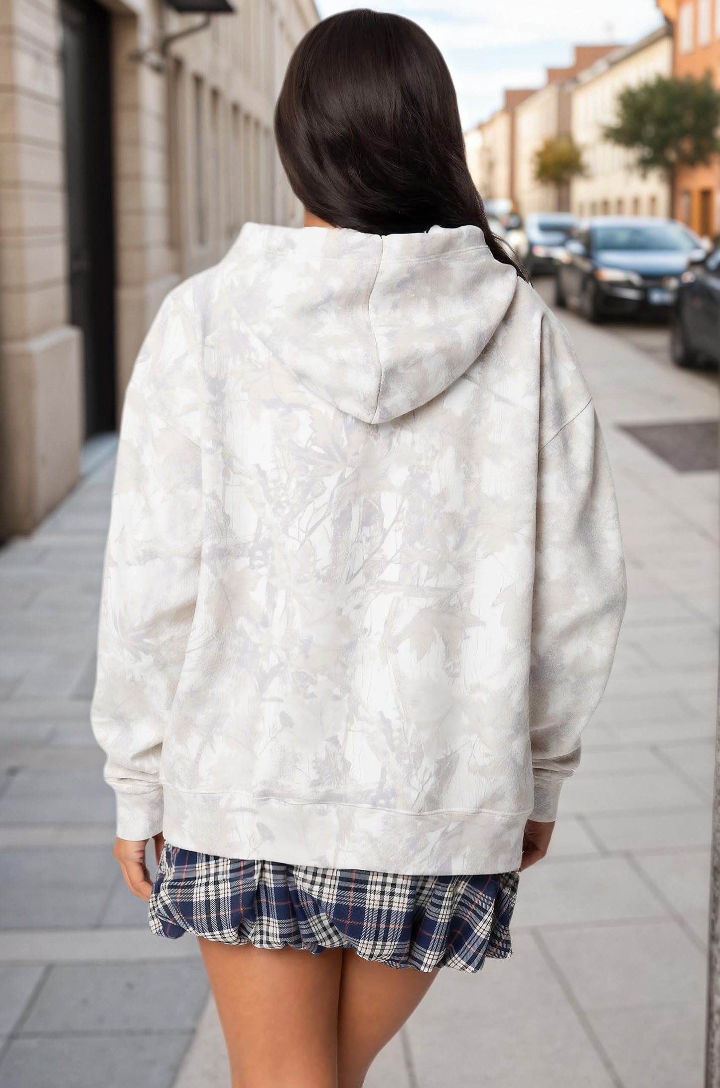 Womens Oversized Camo Hoodie Y2k Maple Leaf Print Fleece Hooded Pullover Sweatshirt Casual Long Sleeve Fall Outfits