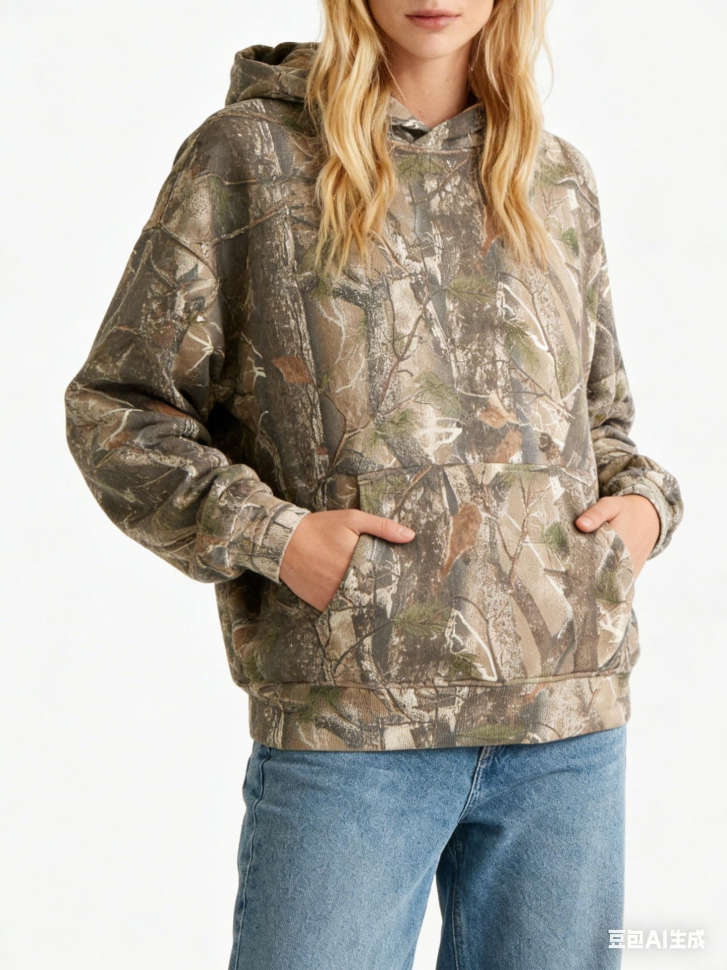 Womens Oversized Camo Hoodie Y2k Maple Leaf Print Fleece Hooded Pullover Sweatshirt Casual Long Sleeve Fall Outfits
