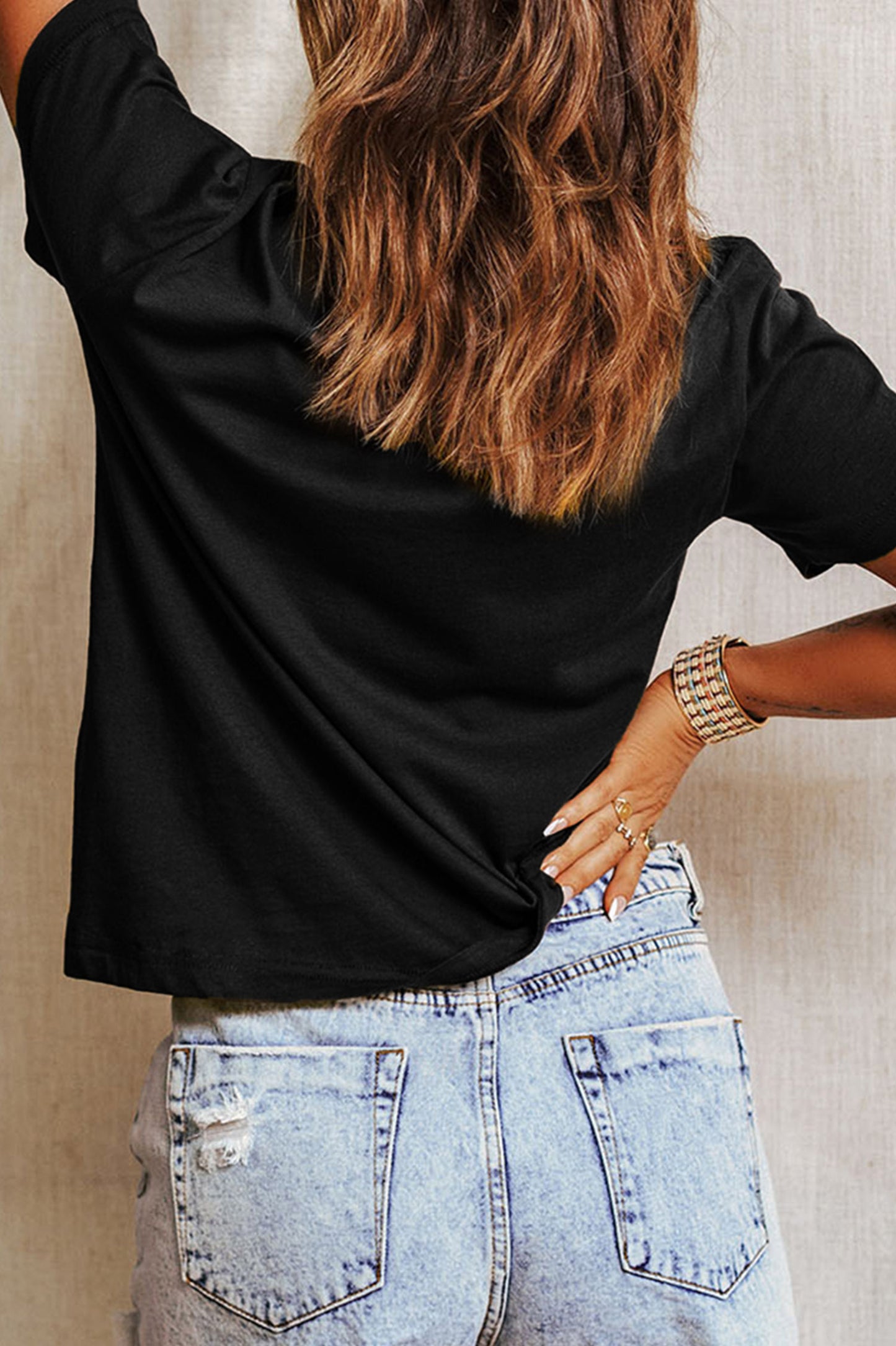 Black Mixed Pattern Cactus Graphic Print Relaxed T-Shirt