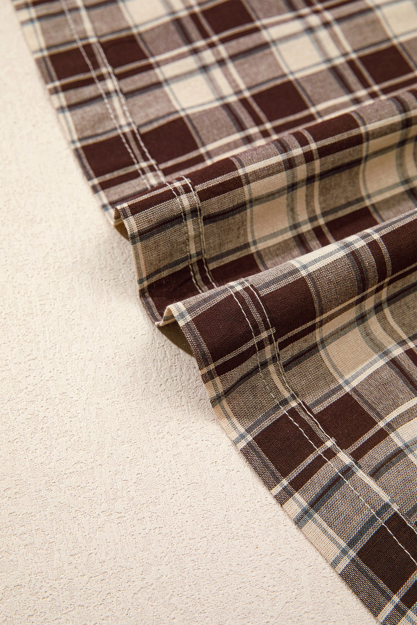 Brown Plaid Long Sleeve Short Shift Mini Dress