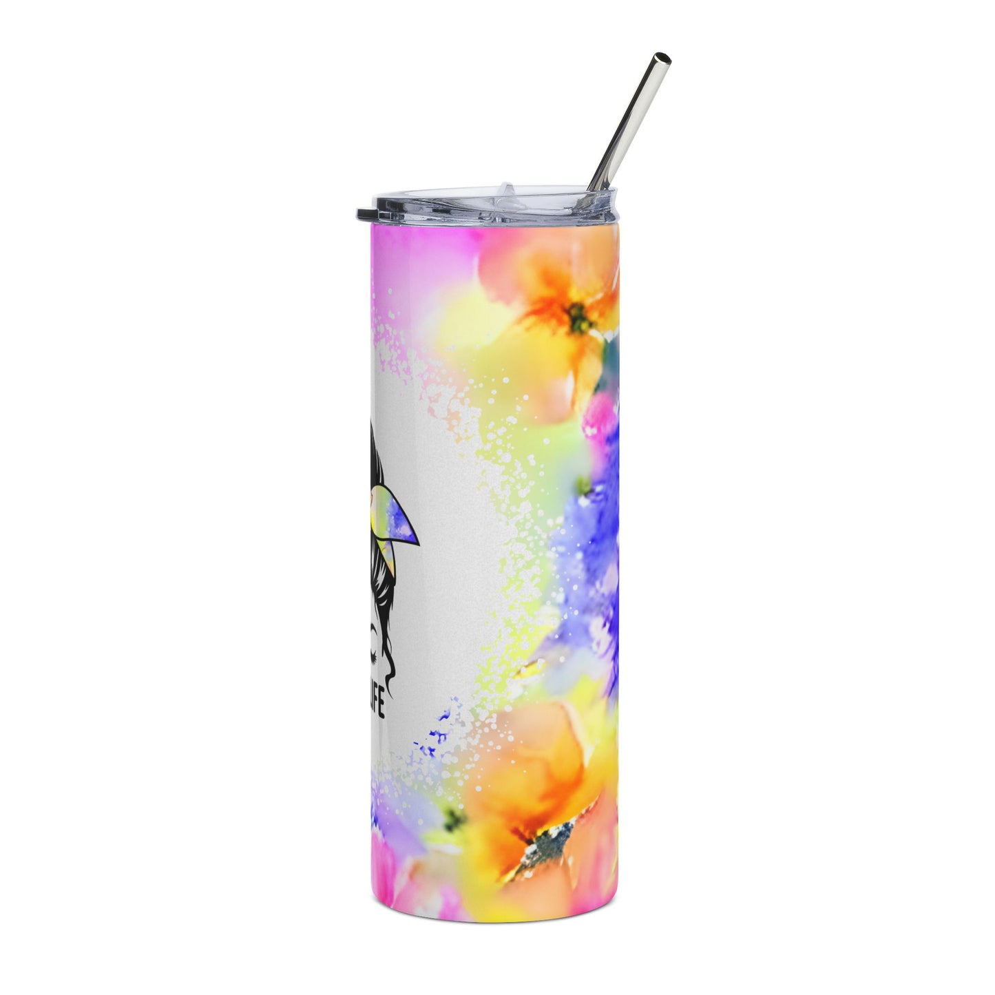 #MOM LIFE 20oz Stainless Steel Tumbler — Pink Watercolor Mom Life Travel Cup
