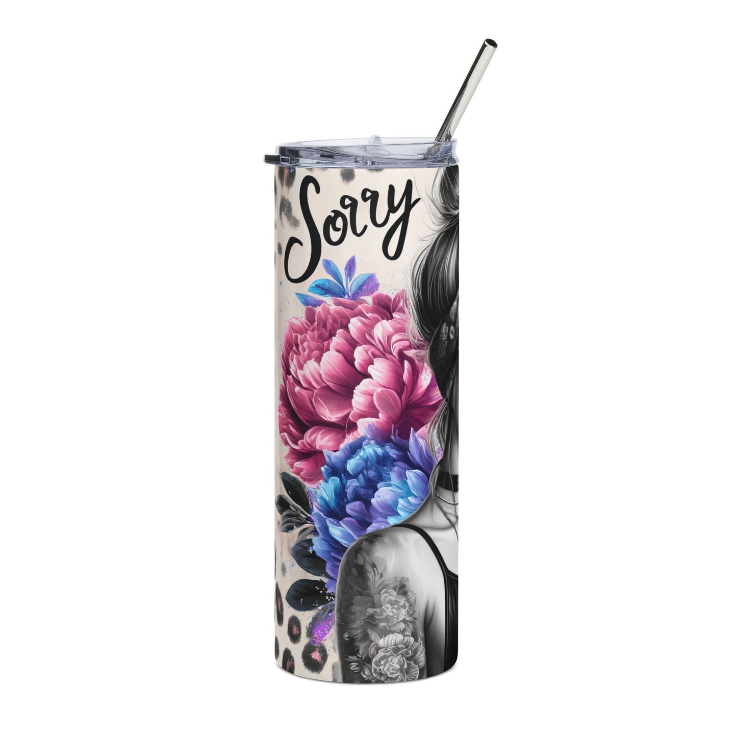 20oz Stainless Steel Tumbler — 'Sorry' Floral Portrait Skinny Travel Tumbler