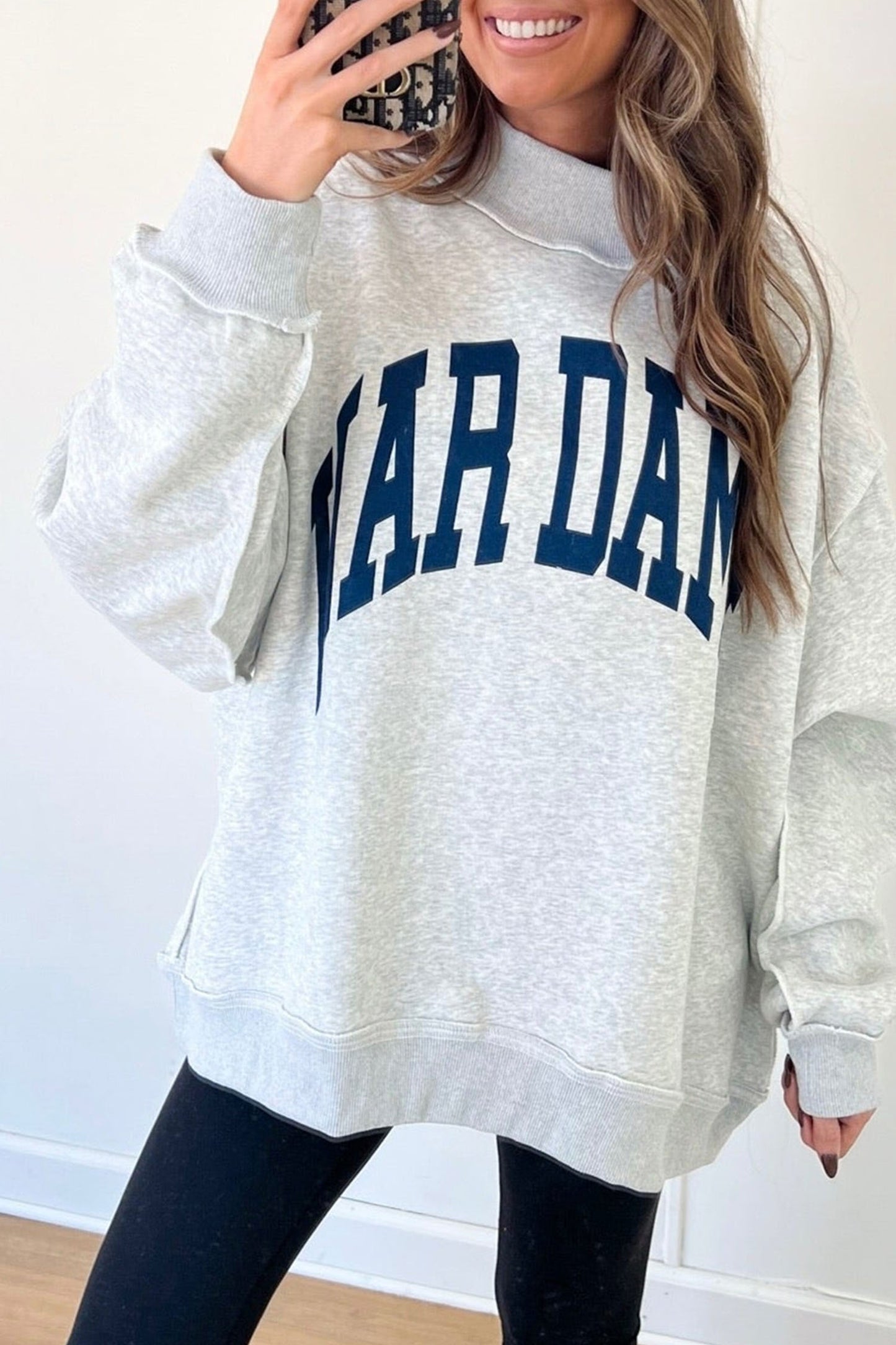 Light Grey WAR DAMN/ EAGLES Double Side Print High Neck Baggy Sweatshirt