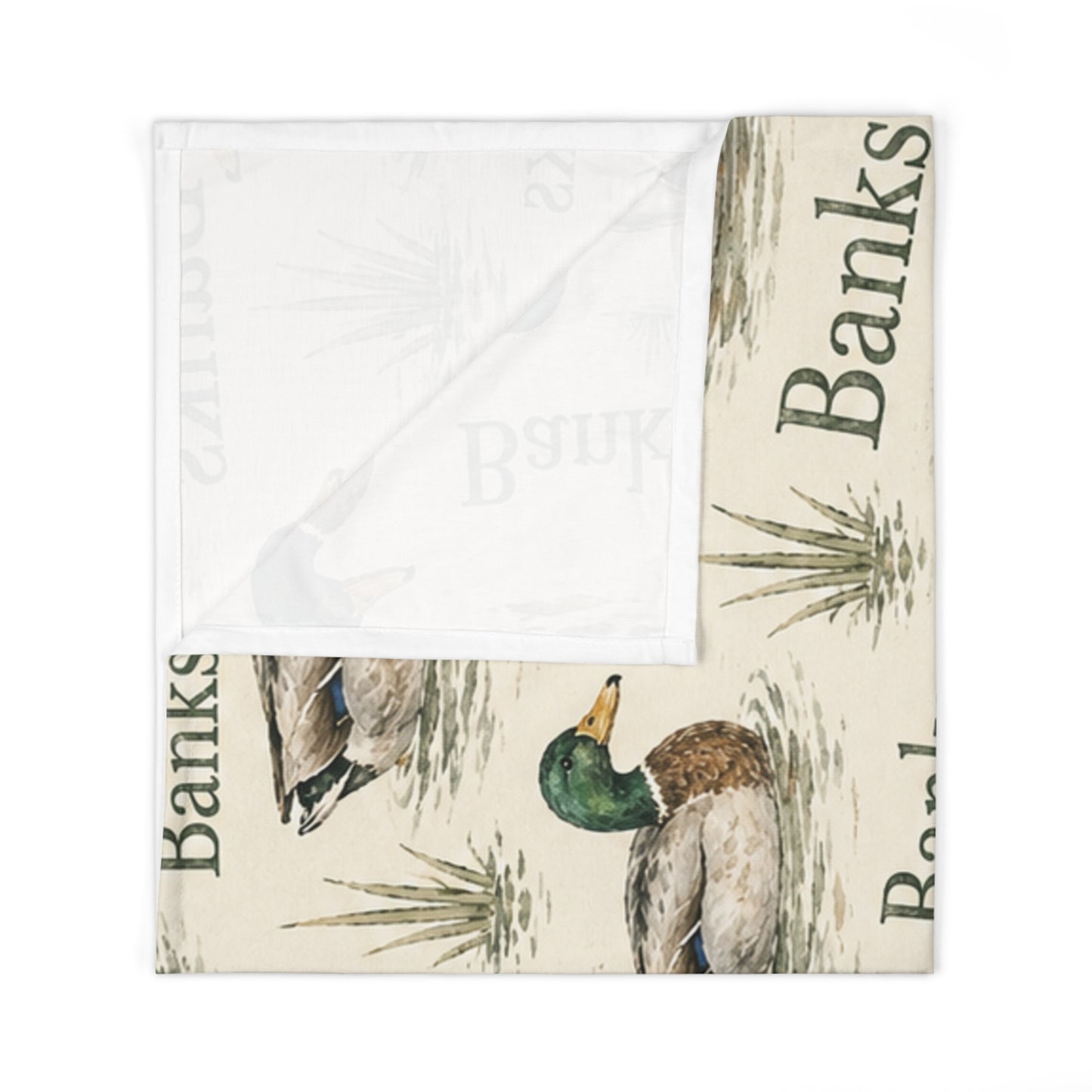 Personalized Mallard Duck Baby Swaddle Blanket — Custom Name "Banks" Nursery Wrap