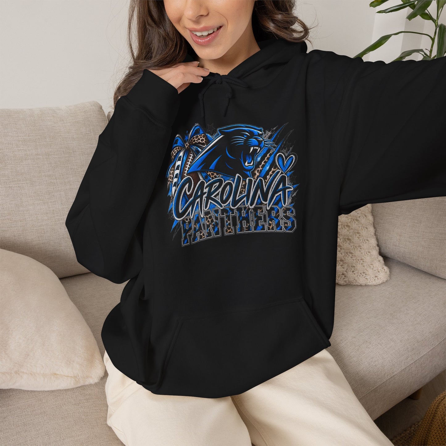 Carolina Panthers Graphic Hoodie – Blue & Black Retro Team Logo