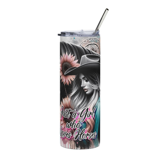 Horse Lover Skinny Tumbler 20oz — “Just a Girl Who Loves Horses” Stainless Steel Travel Cup