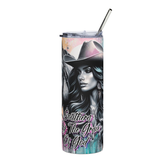 20oz Stainless Tumbler — Southern By The Grace Of God Horse & Cowgirl Design
