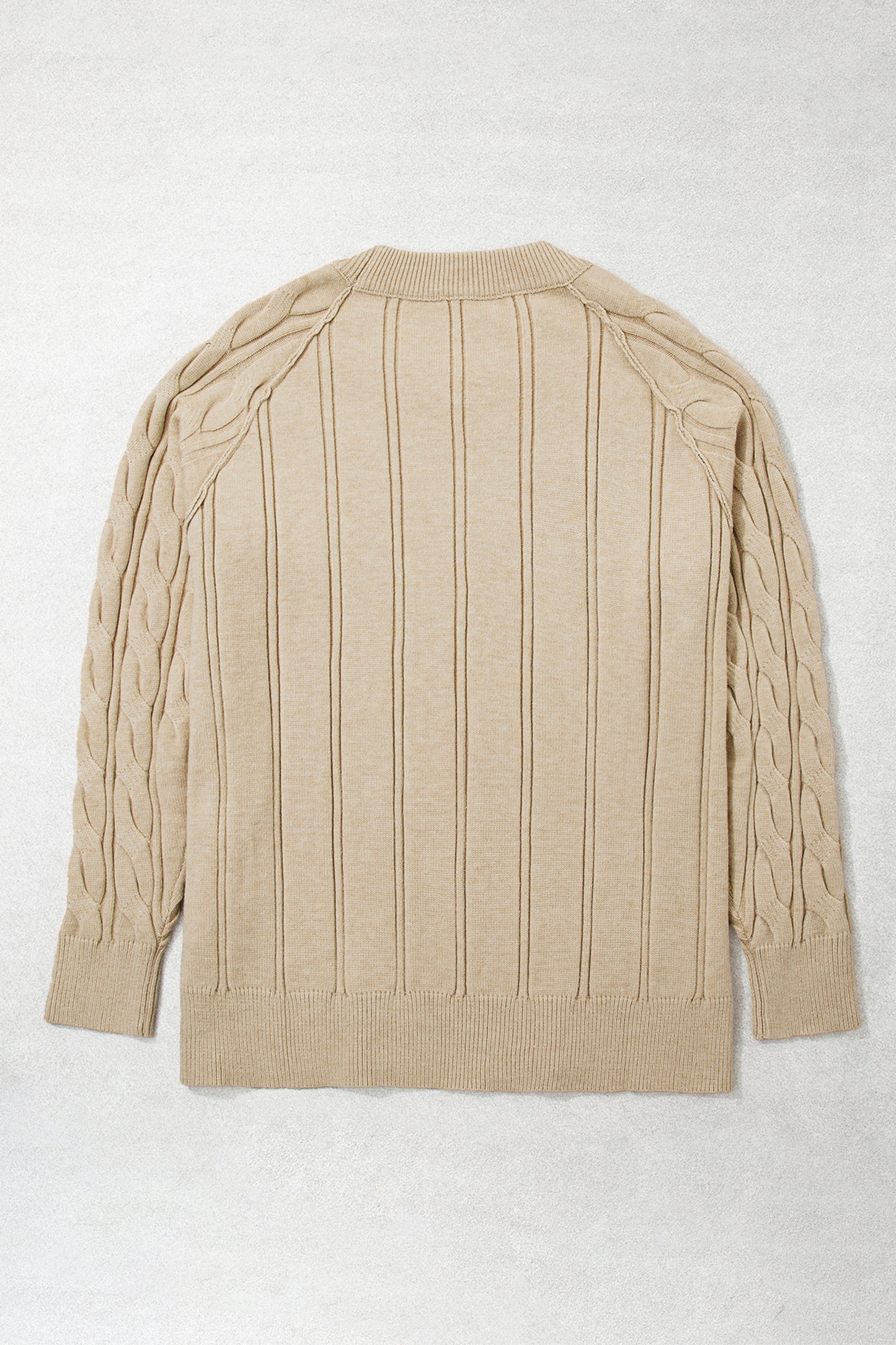 Parchment Oversized Cable Knit Long Sleeve Round Neck Tunic Length Plus Size Sweater