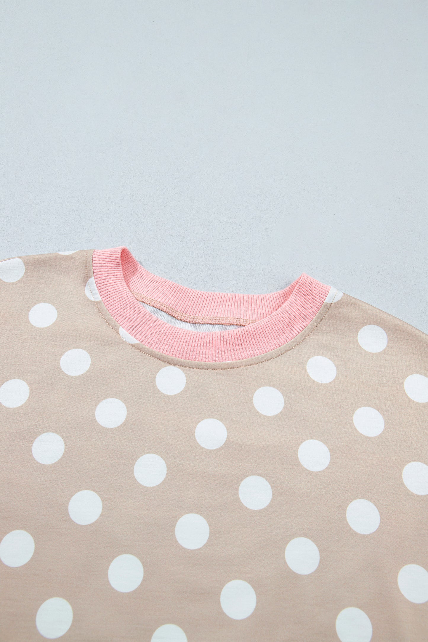 Khaki Polka Dot Contrast Trim Long Sleeve Top Drawstring Shift Pants Set