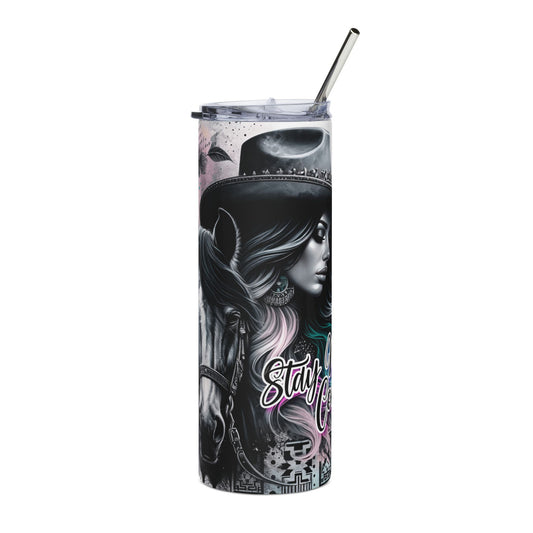 20oz Stainless Tumbler — Western Horse & Cowgirl Skull Art (‘Stay Wild’)